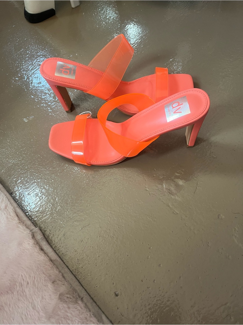 DV by Dolce Vita Neon Coral Slide Heels with Clear Straps - Picture 1 of 1